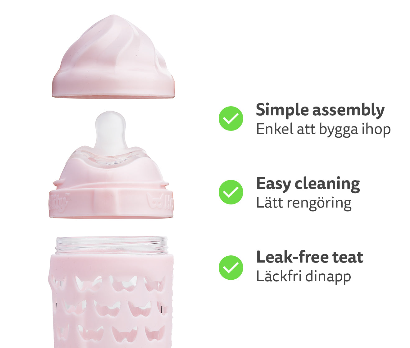 Eco Nappflaska i glas v2 320 ml Rosa