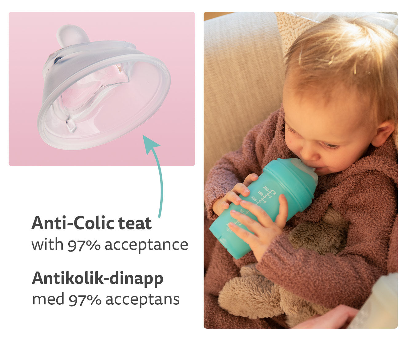 Dubbel Anti-kolik Nappflaska LT 140 ml Peach